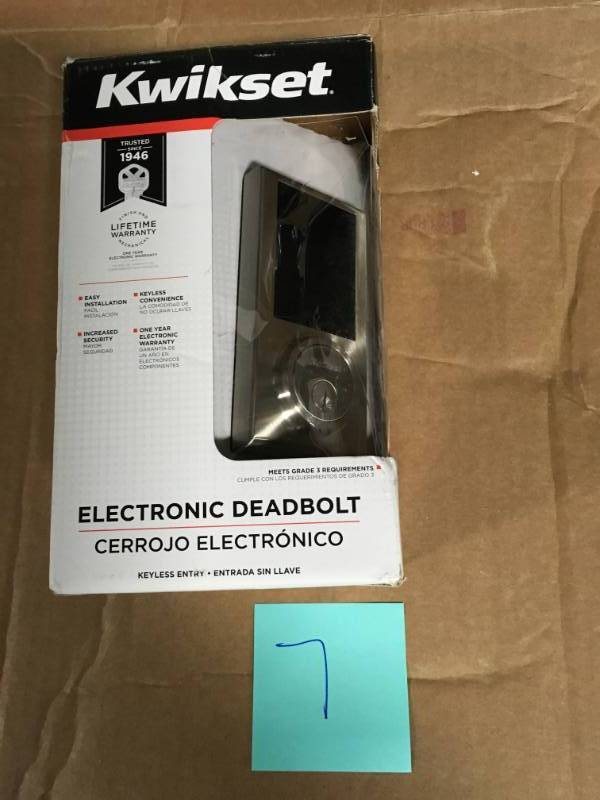 lot 7 image: Kwikset Limited Edition Satin Nickel Single Cylinder Contemporary Square Touchscreen Deadbolt not used