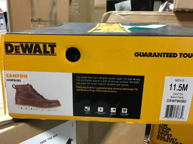 lot 12 image: DEWALT Canton Mens Size 11.5(M) Brown Leather Steel Toe 6 in. Moc-Toe Work Boot not used