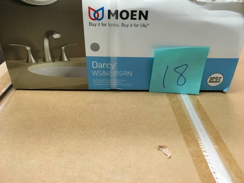 lot 18 image: MOEN Darcy 8 in. Widespread 2-Handle High-Arc Bathroom Faucet in Spot Resist Brushed Nickel in very  good condition