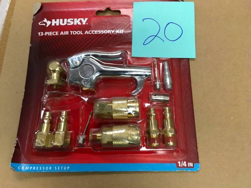 lot 20 image: Husky 13-Piece Brass Air-Compressor Accessory Kit in very  good condition