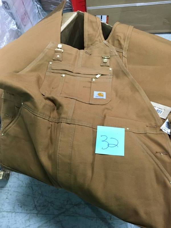 lot 32 image: Carhartt Mens 44x36 Brown Cotton Bib Overalls in very  good condition