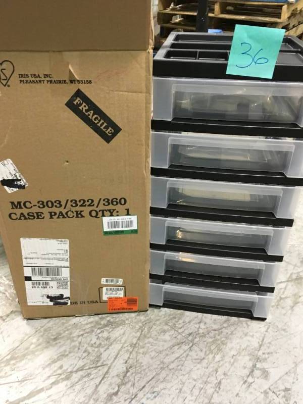 lot 36 image: IRIS 68 Qt. 6 Drawer Storage Bin in Black not used