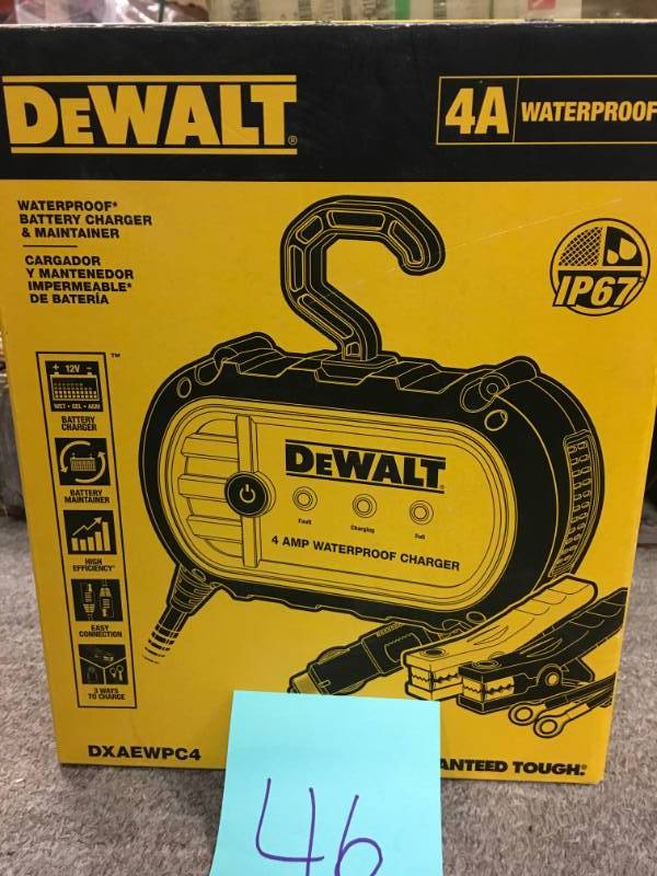 lot 46 image: DEWALT 4 Amp Professional Waterproof Battery Charger in very  good condition
