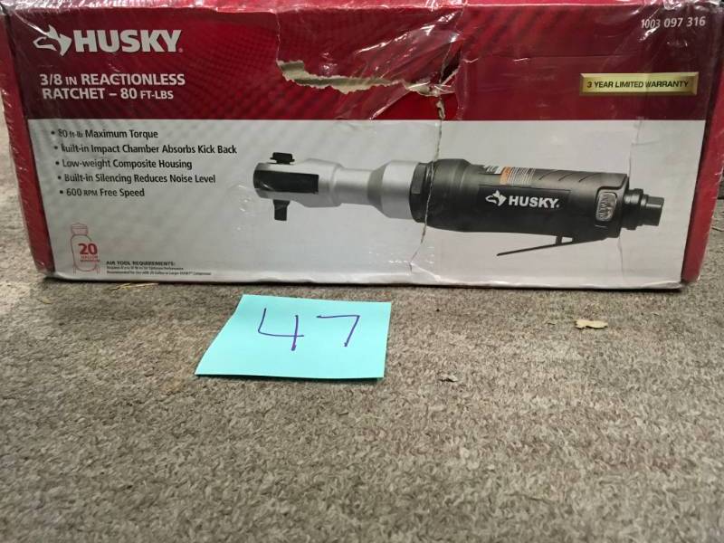 lot 47 image: Husky 80 ft.lbs. 38 in. Reaction-Less Ratchet in very  good condition