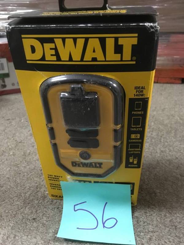 lot 56 image: DEWALT 140-Watt Power Inverter with Dual USB Ports in very  good condition