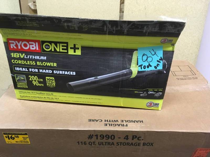 lot 84 image: RYOBI ONE 120 MPH 18-Volt Lithium-Ion Cordless Hard Surface Leaf BlowerSweeper - Battery and Charger Not Included in very  good condition