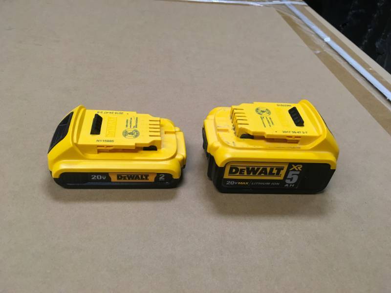 lot 99 image: Set of 1 DEWALT 20-Volt MAX XR Lithium-Ion Premium Battery 5.0Ah and 1 DEWALT 20-Volt MAX Lithium-Ion Compact Battery 2.0Ah in working conditions
