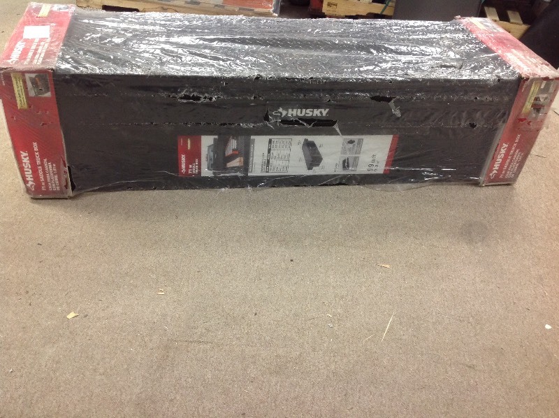 lot 103 image: Husky 71.3 in. x 20.5 in. x 17.6 in. Matte Black Aluminum Full Size Deep Saddle Truck Box not used
