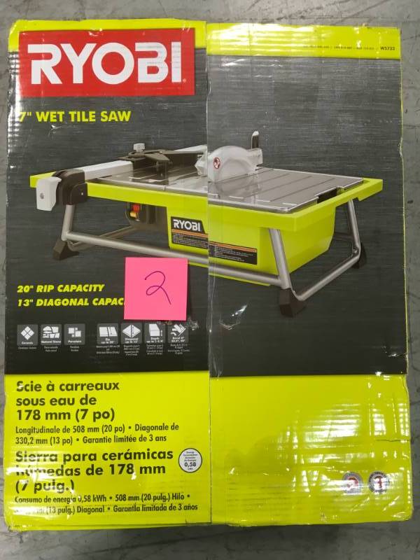lot 2 image: RYOBI 7 in. 4.8 Amp Tabletop Tile Saw USED in good working condition