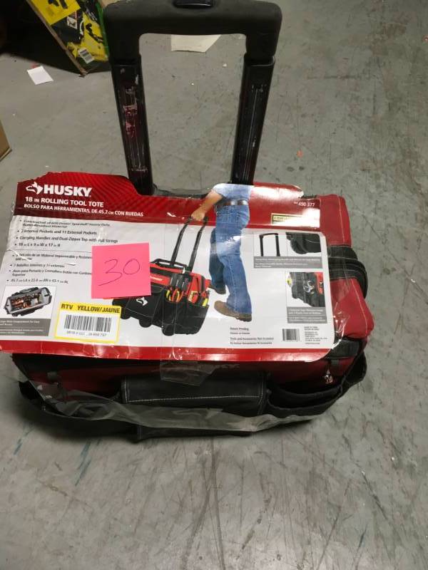 lot 30 image: Husky 18 in. Rolling Tool Tote, Red And Black in good condition