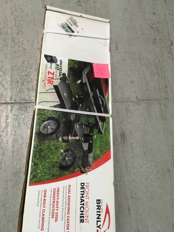 lot 34 image: Brinly-Hardy 48 in. Front Mount Dethatcher for ZTR Mowers not used