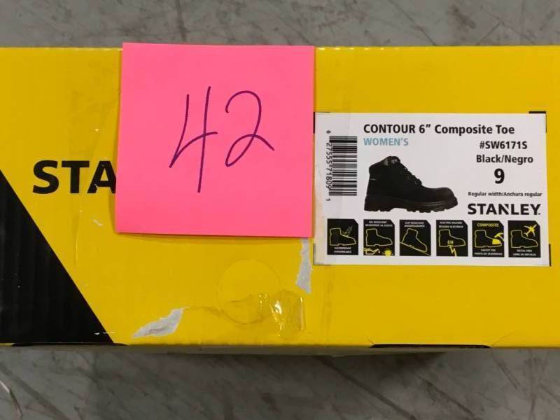 lot 42 image: Stanley Contour Womens Size 9 Black Leather Composite Toe Waterproof 6 in. Work Boot not used