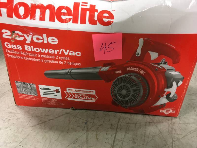 lot 45 image: Homelite 150 MPH 400 CFM 26cc Gas Handheld Blower Vacuum USED in good working condition
