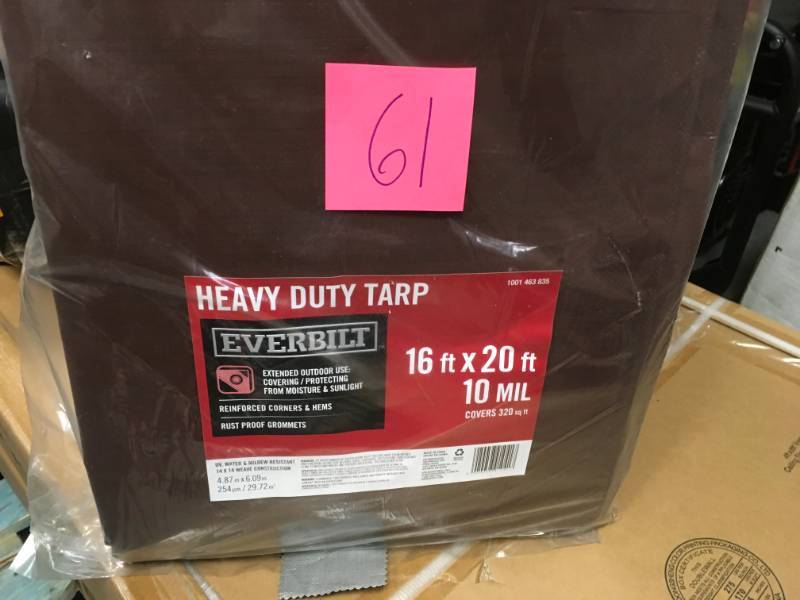 lot 61 image: Everbilt 16 ft. x 20 ft. BrownSilver Heavy Duty Tarp not used