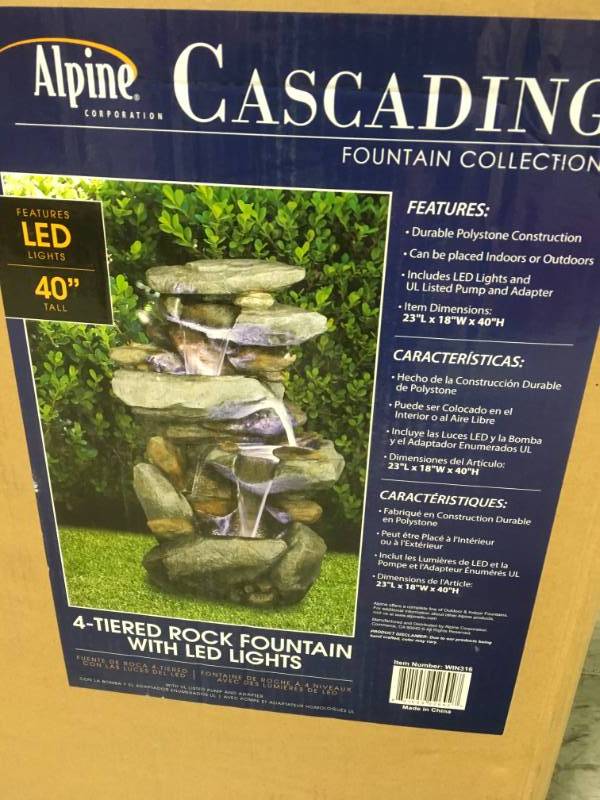 lot 62 image: Alpine Rock Waterfall Fountain with LED Light not used