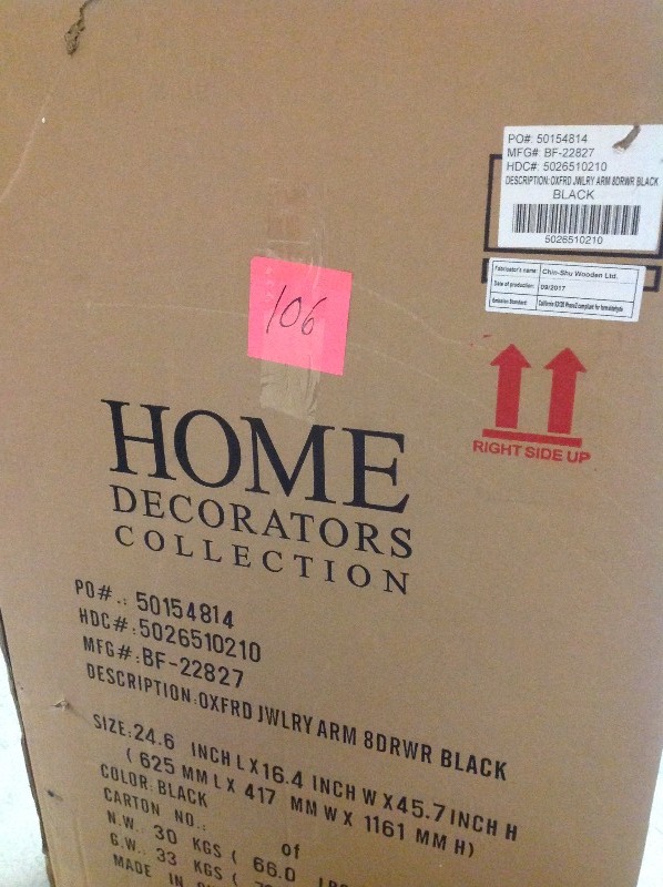lot 106 image: Home Decorators Collection  Oxford Black Jewelry Armoire IN GOOD CONDITIONS
