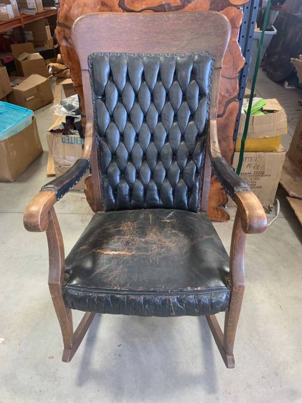 lot 64 image: Vintage Antique Leather Rocking Chair