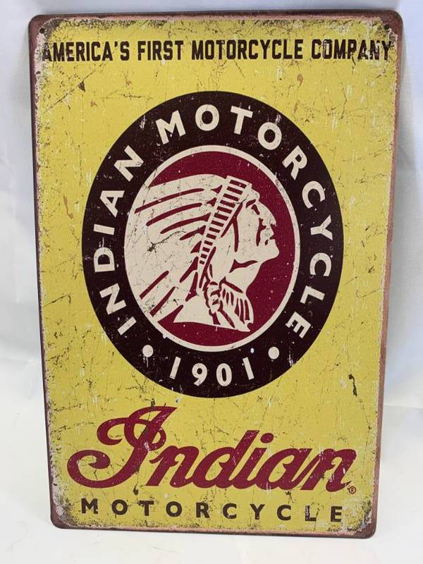 lot 92 image: Indian Motorcycle Metal Sign Apprx 8 x 12