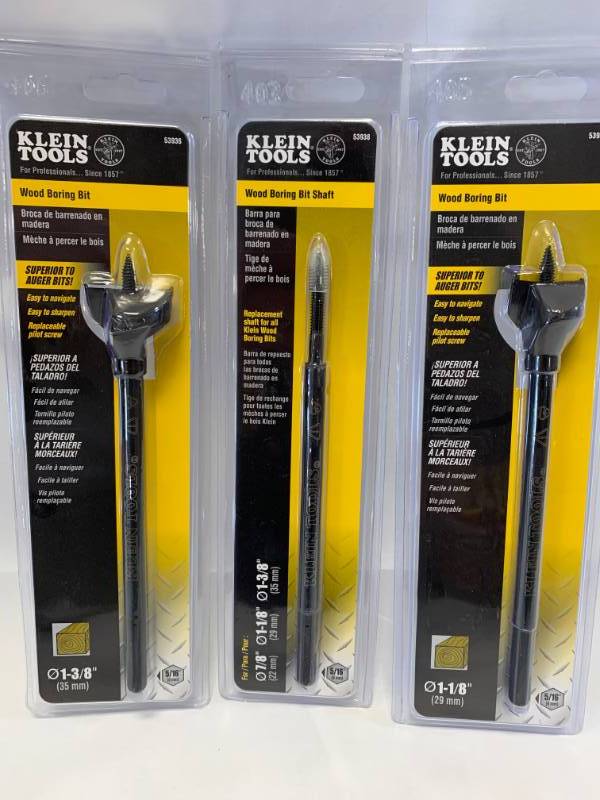 lot 99 image: 3pc Klein Wood Boring Auger Drill Bit Set