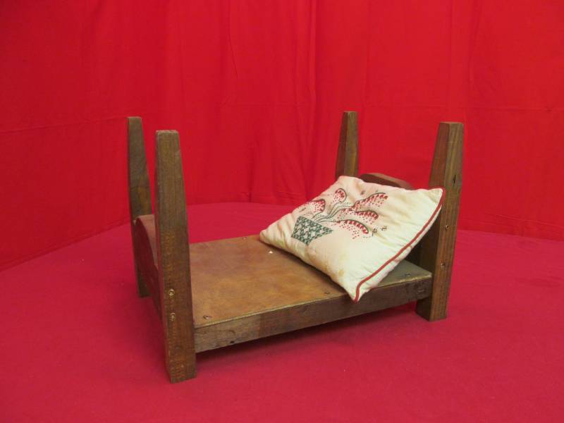 primitive doll bed, pillow