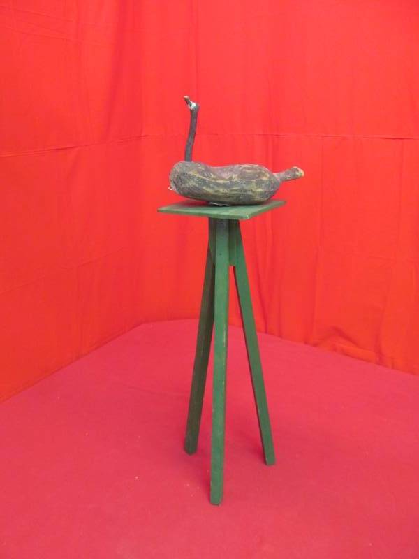 primitive 3 legged table, vintage replica goose