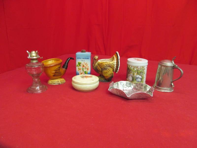 vintage tin, tray, stein