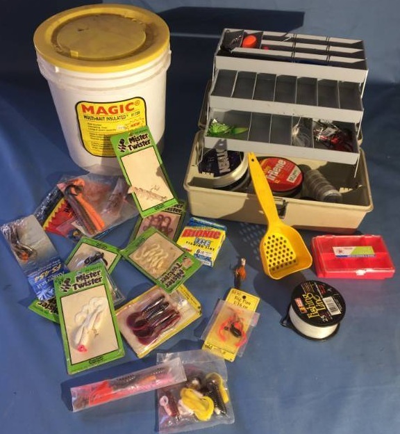 lot 45 image: Tackle Box and Assorted Fishing Equipment