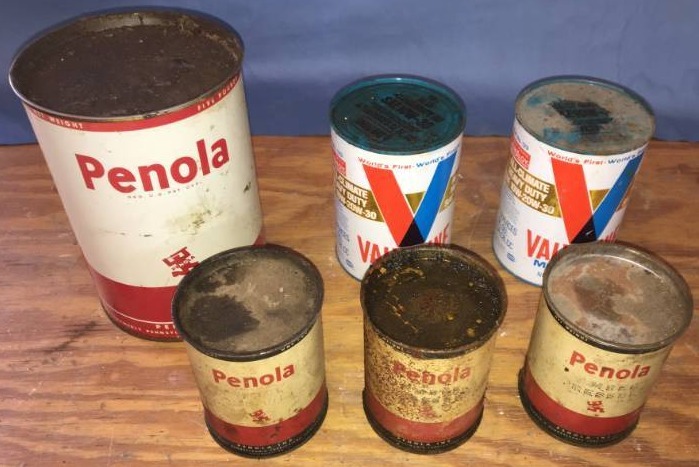 lot 113 image: Full Vintage Oil Cans