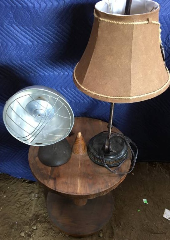 lot 234 image: Side Table, Heater, and Lamp
