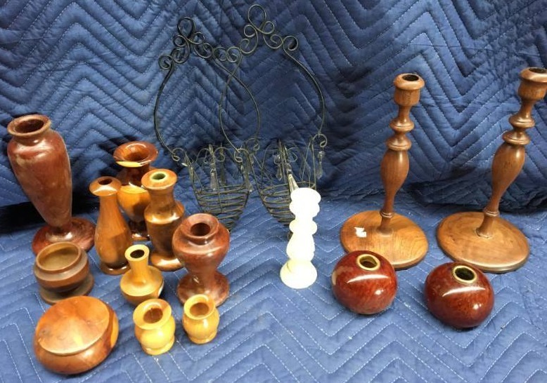 lot 301 image: Wooden Vases and Candle Holder