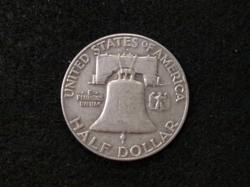 lot 100 image: 1958 D Franklin Silver Half Dollar...