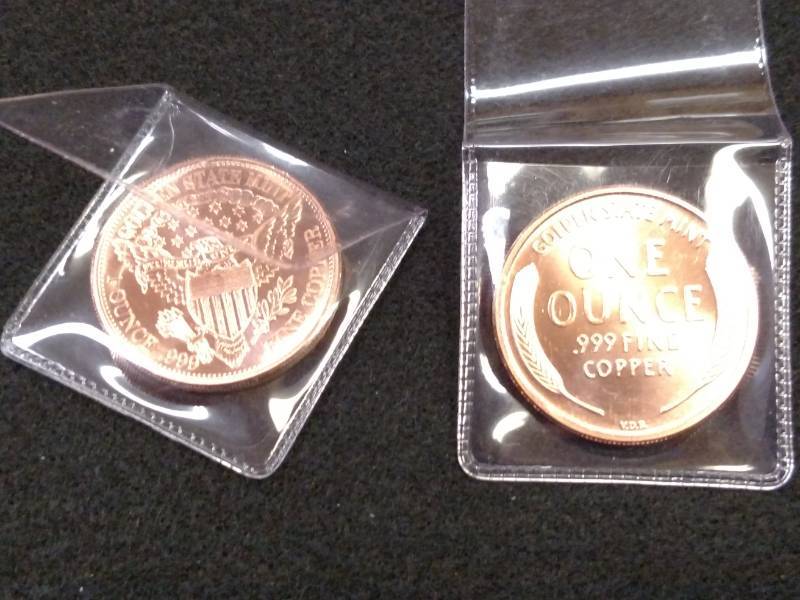 lot 130 image: (2) One Ounce .999 Copper Coins...