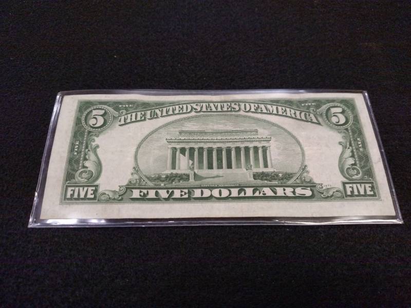 lot 136 image: 1928 C Five Dollars Red Seal Note...