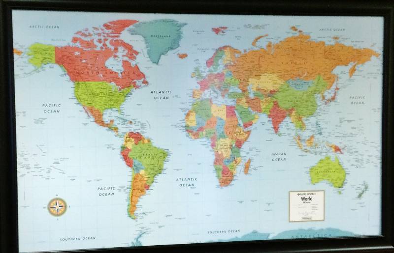 lot 29 image: 51 x 33 Large Framed Under Glass Map Of The World - Excellent Condition