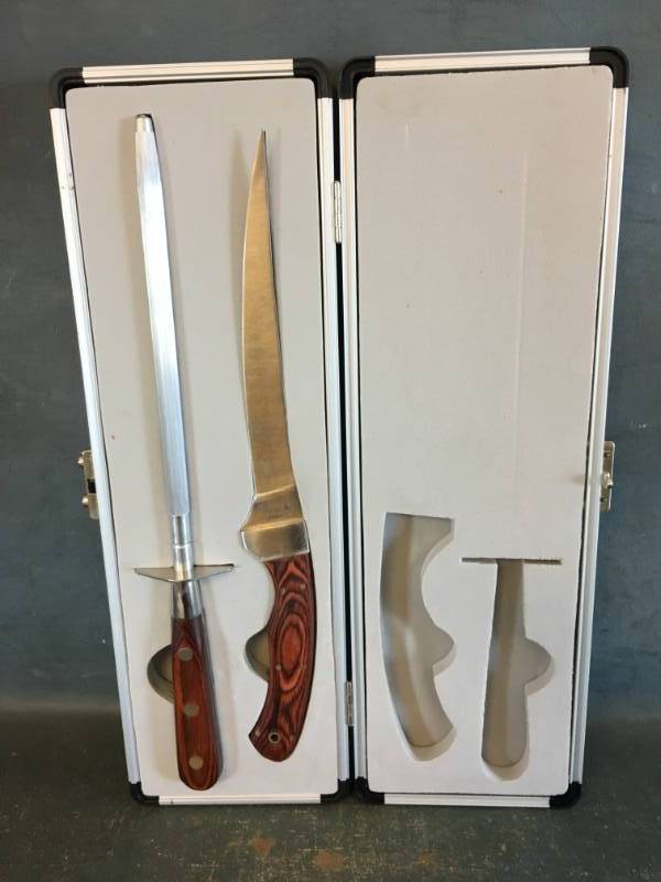lot 9 image: Fillet Knife and Sharpener Set in Case