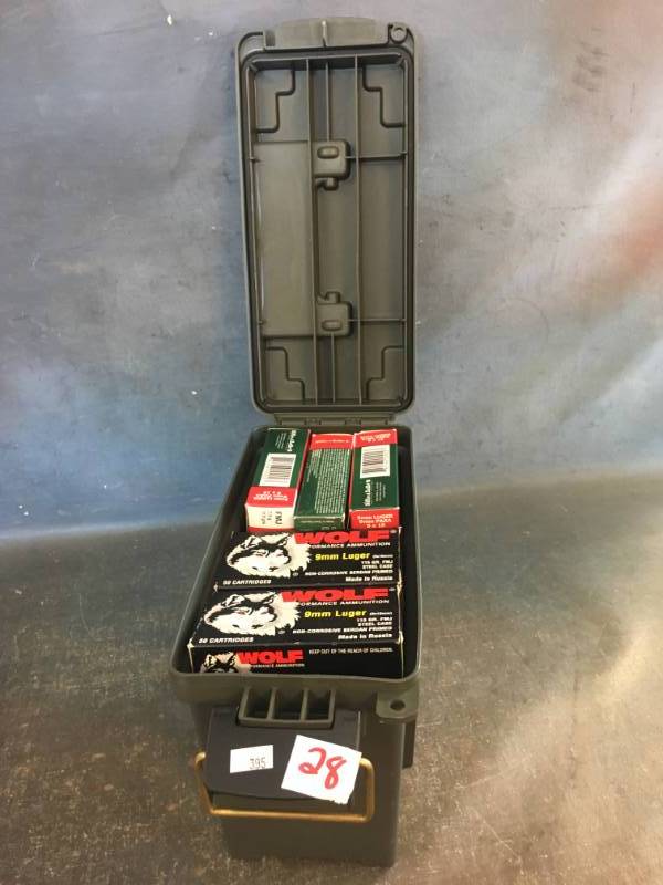 lot 28 image: Plastic Ammo Can and 9mm Luger Ammo