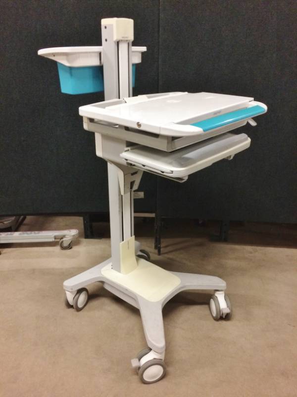 lot 2 image: Retails NEW $1800 Medical Mobile Computer Workstation Ergotron Adjustable Sit Or Stand Computer Laptop Cart - Great Condition First Picture Is A Stock Photo - Electronics not included.