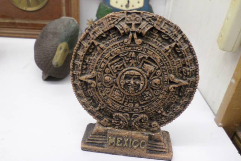 lot 75 image: Cast Iron Sexton Scarecrow, Wooden Duck Decoy, Etc