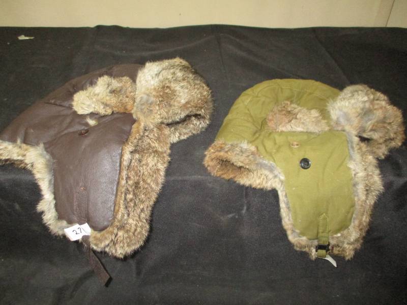 lot 102 image: 2 Rabbit Fur Bomber Hats in nice Condition Xl and regular