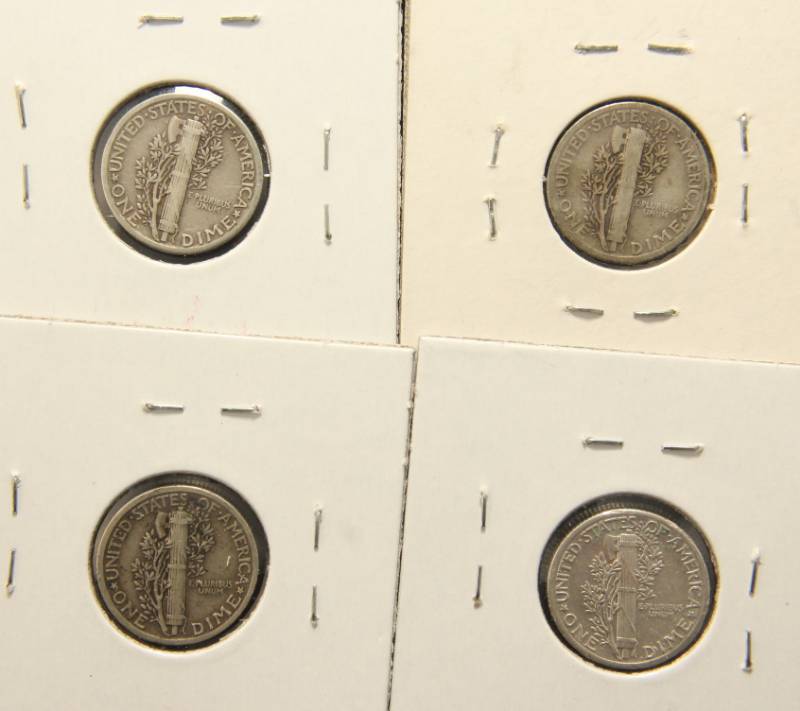 GROUP OF 4 MERCURY DIMES