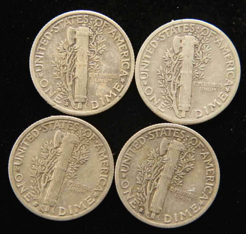 GROUP OF 4 MERCURY DIMES FROM THE EARLY 1930S