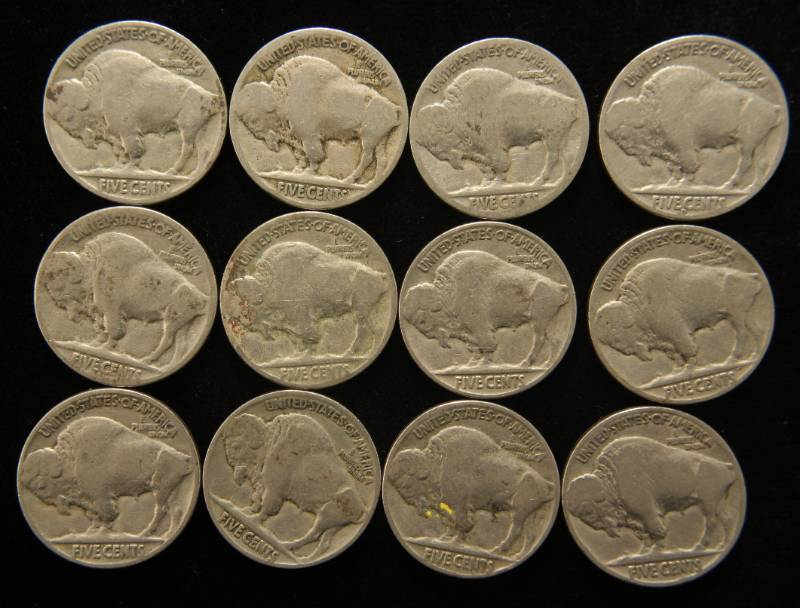 GROUP OF 12 US BUFFALO NICKELS