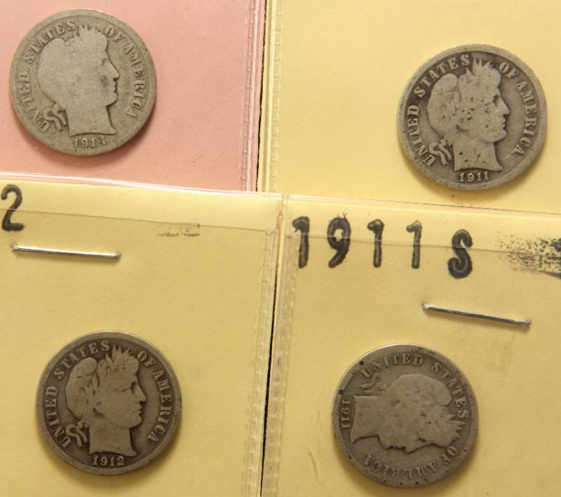 GROUP OF 4 BARBER DIMES