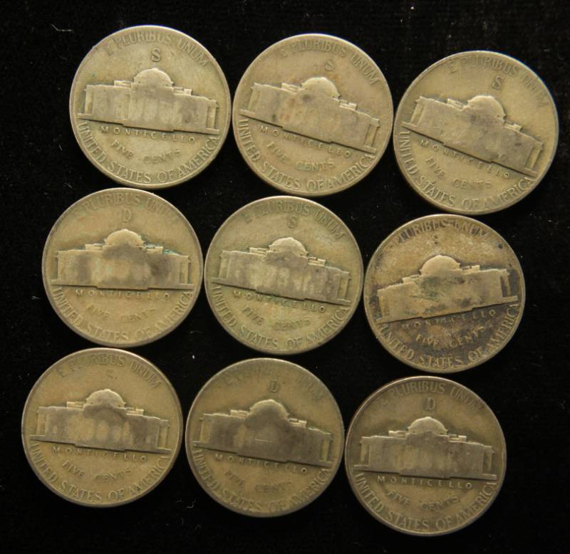GROUP OF 9 US WWII WARTIME SILVER NICKELS