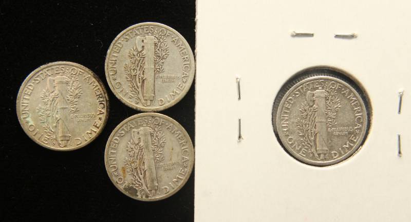 GROUP OF 4 MERCURY DIMES 1939-S 1940-S 1941-D 1941-S