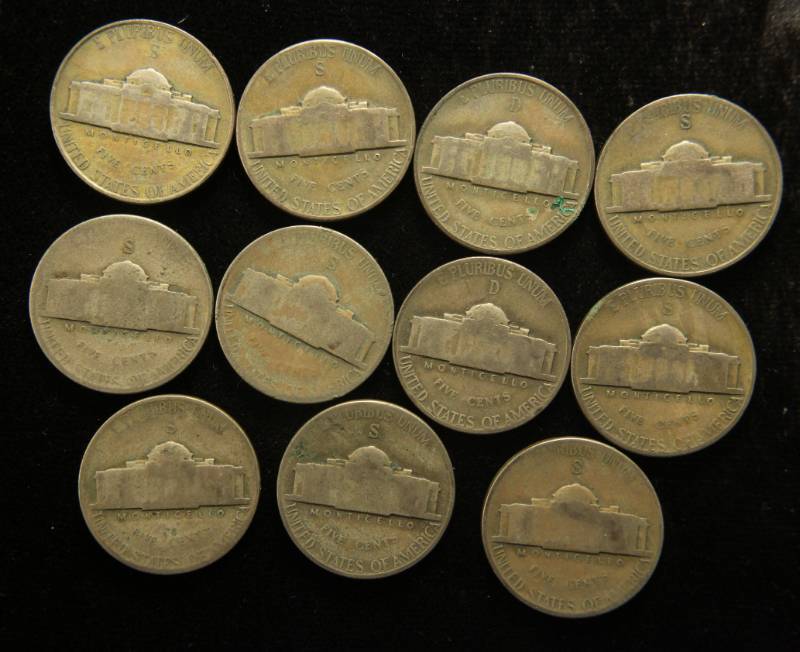 GROUP OF 11 US WWII WARTIME SILVER NICKELS