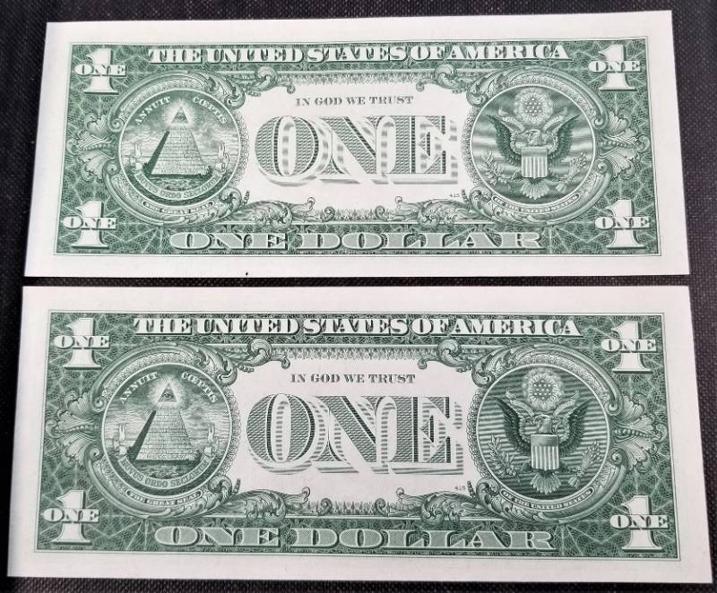 2 CONSECUTIVE SERIAL # 1957-A BLUE SEAL $1 SILVER CERTIFICATES BU-UNC