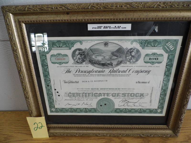 lot 22 image: The Pennsylvania RR Co Stock Certificate