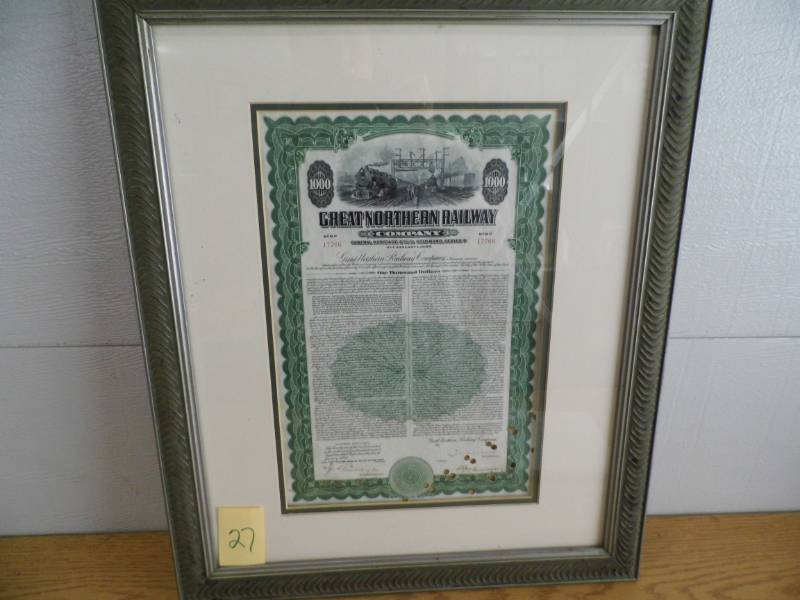 lot 27 image: Great Northern Railway Stock Certificate