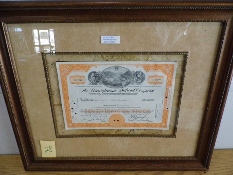 lot 28 image: The Pennsylvania RR Co Stock Certificate